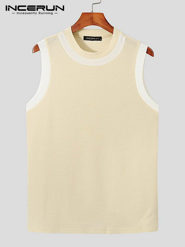 INCERUN Fashion Ανδρικά φανελάκια συνονθύλευμα με λαιμόκοψη αμάνικο γυμναστήριο Streetwear 2023 Casual γιλέκα Summer Leisure Ανδρικά ρούχα 5XL 7