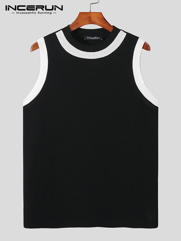 INCERUN Fashion Ανδρικά φανελάκια συνονθύλευμα με λαιμόκοψη αμάνικο γυμναστήριο Streetwear 2023 Casual γιλέκα Summer Leisure Ανδρικά ρούχα 5XL 7