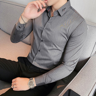 Cămașă cu broderie cu bandă pentru decolteu, bărbați, cu mânecă lungă, cămașă rochie socială, slim fit, îmbrăcăminte de stradă, bărbați, ocazional de afaceri, pentru bal, club, 4XL