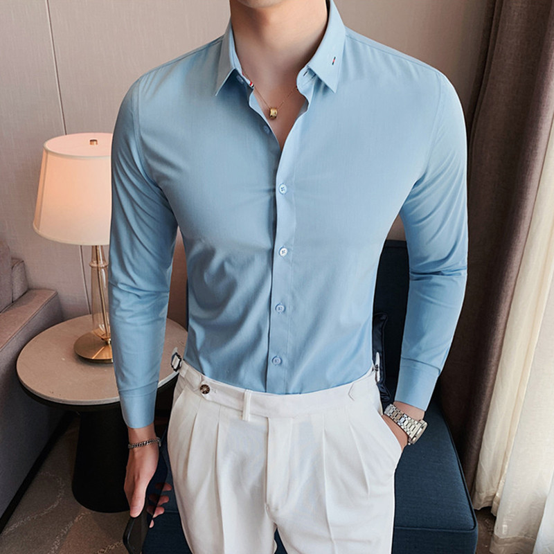 Cămașă cu broderie cu bandă pentru decolteu, bărbați, cu mânecă lungă, cămașă rochie socială, slim fit, îmbrăcăminte de stradă, bărbați, ocazional de afaceri, pentru bal, club, 4XL