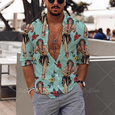 2022. aasta Merineitsi 3D-printeriga revääriga särk Müüdid Newhawaii särgid Tänavarõivad Meeste riided Lahtised topsid särk Meeste meeste pikkade varrukatega särgid