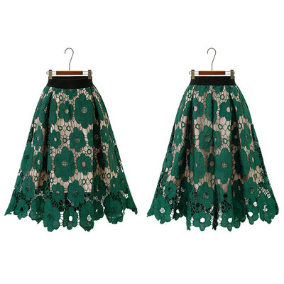 Pavasaris Vasaras Sieviešu elastīgi ar augstu vidukli neregulāri mežģīņu svārki Modes Eleganti Vintage A-Line Patchwork Svārki Sieviešu apģērbs