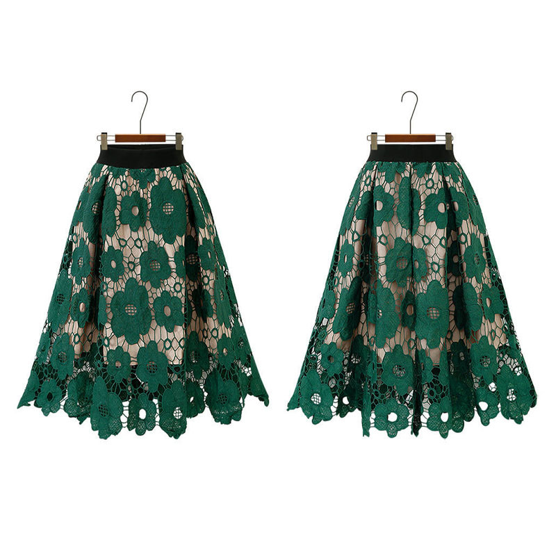 Pavasaris Vasaras Sieviešu elastīgi ar augstu vidukli neregulāri mežģīņu svārki Modes Eleganti Vintage A-Line Patchwork Svārki Sieviešu apģērbs