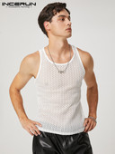 INCERUN Férfi felsők üreges, átlátszó egyszínű, O-nyakú, ujjatlan férfi mellények, 2023. évi utcai ruházat, parti éjszakai klub szexi felsők 7