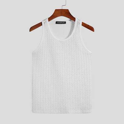 INCERUN Férfi felsők üreges, átlátszó egyszínű, O-nyakú, ujjatlan férfi mellények, 2023. évi utcai ruházat, parti éjszakai klub szexi felsők 7