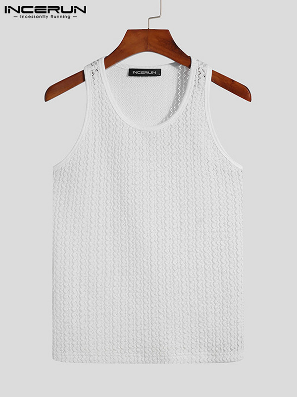 INCERUN Férfi felsők üreges, átlátszó egyszínű, O-nyakú, ujjatlan férfi mellények, 2023. évi utcai ruházat, parti éjszakai klub szexi felsők 7