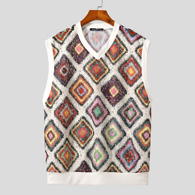 INCERUN Vīriešu topi ar V kakla izgriezumu bez piedurknēm mežģīnes, kas redzamas vasaras laikā, apdruka Seksīgas vestes, 2023. gada ielas apģērbs brīvdienām, ikdienas vīriešu apģērbi