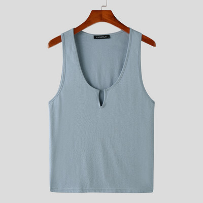 INCERUN 2023 Ανδρικά φανελάκια μονόχρωμα V λαιμόκοψη Αμάνικα streetwear γυμναστικής καλοκαιρινά γιλέκα αναπνεύσιμα casual ανδρικά ρούχα S-5XL