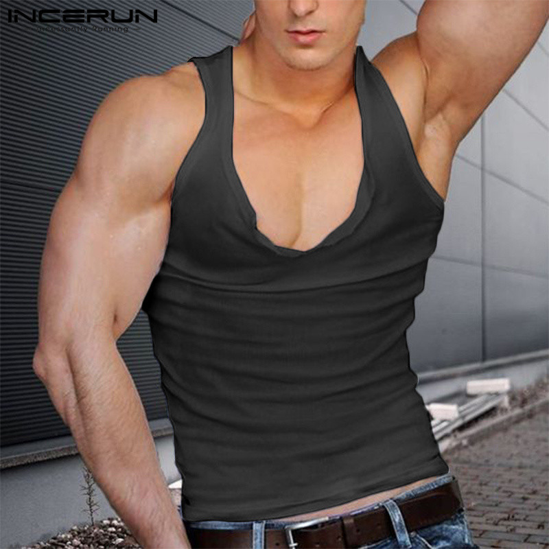INCERUN 2023 Ανδρικά φανελάκια μονόχρωμα V λαιμόκοψη Αμάνικα streetwear γυμναστικής καλοκαιρινά γιλέκα αναπνεύσιμα casual ανδρικά ρούχα S-5XL