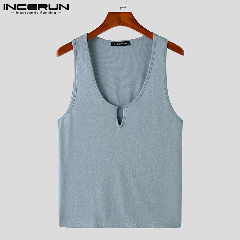 INCERUN 2023 Ανδρικά φανελάκια μονόχρωμα V λαιμόκοψη Αμάνικα streetwear γυμναστικής καλοκαιρινά γιλέκα αναπνεύσιμα casual ανδρικά ρούχα S-5XL