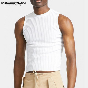 INCERUN Ανδρικά φανελάκια μονόχρωμα με λαιμόκοψη αμάνικα αναπνεύσιμα 2023 Casual γιλέκα Streetwear Skinny Leisure Ανδρικά ρούχα S-5XL 7