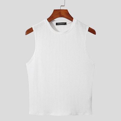 INCERUN vīriešu topi vienkrāsains O veida kakla izgriezums bez piedurknēm, elpojošs 2023. gads, ikdienas vestes, ielu apģērbi, šauri, brīvā laika vīriešu apģērbi, S-5XL 7