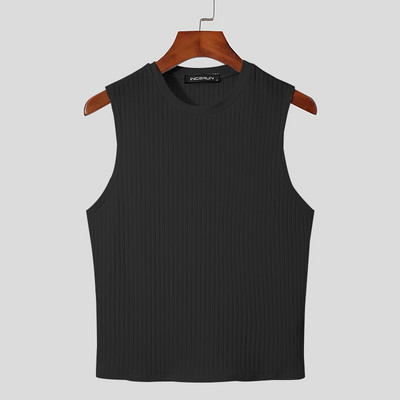 INCERUN vīriešu topi vienkrāsains O veida kakla izgriezums bez piedurknēm, elpojošs 2023. gads, ikdienas vestes, ielu apģērbi, šauri, brīvā laika vīriešu apģērbi, S-5XL 7