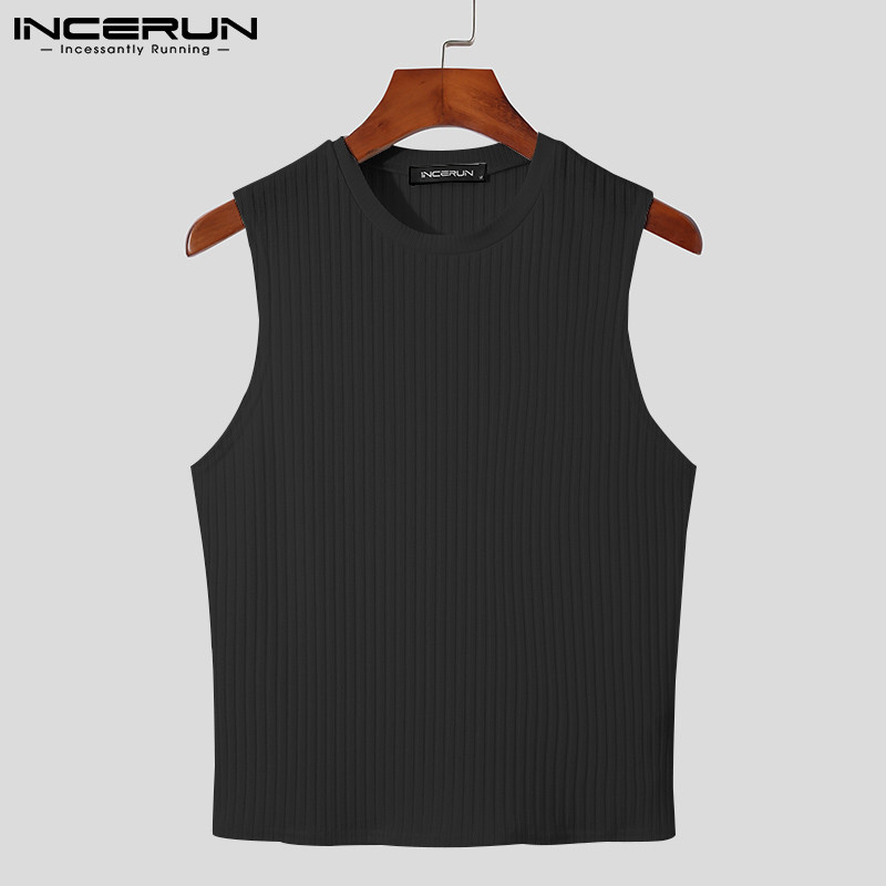 INCERUN vīriešu topi vienkrāsains O veida kakla izgriezums bez piedurknēm, elpojošs 2023. gads, ikdienas vestes, ielu apģērbi, šauri, brīvā laika vīriešu apģērbi, S-5XL 7