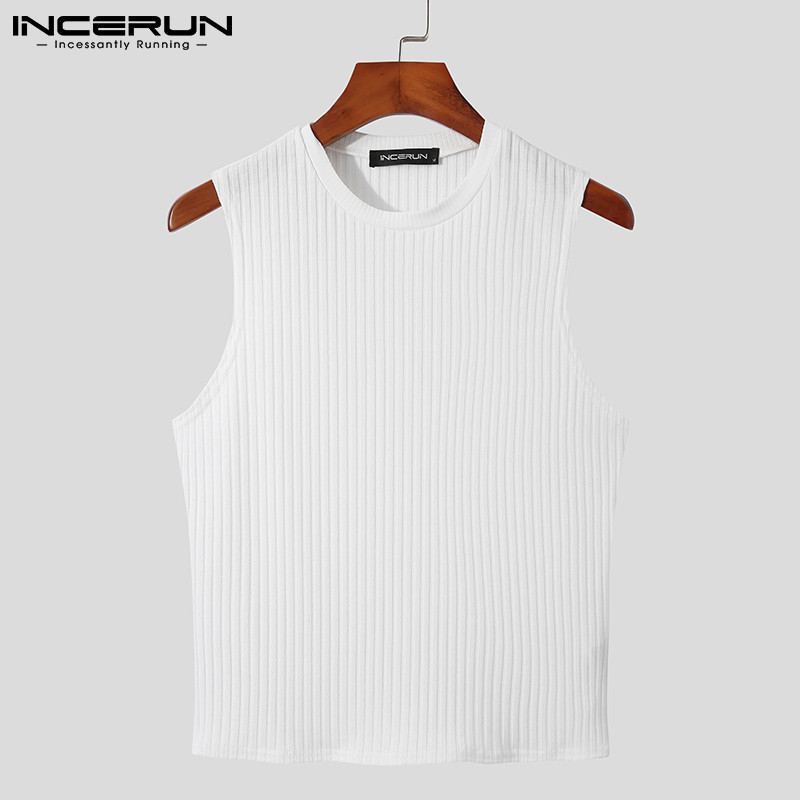 INCERUN vīriešu topi vienkrāsains O veida kakla izgriezums bez piedurknēm, elpojošs 2023. gads, ikdienas vestes, ielu apģērbi, šauri, brīvā laika vīriešu apģērbi, S-5XL 7