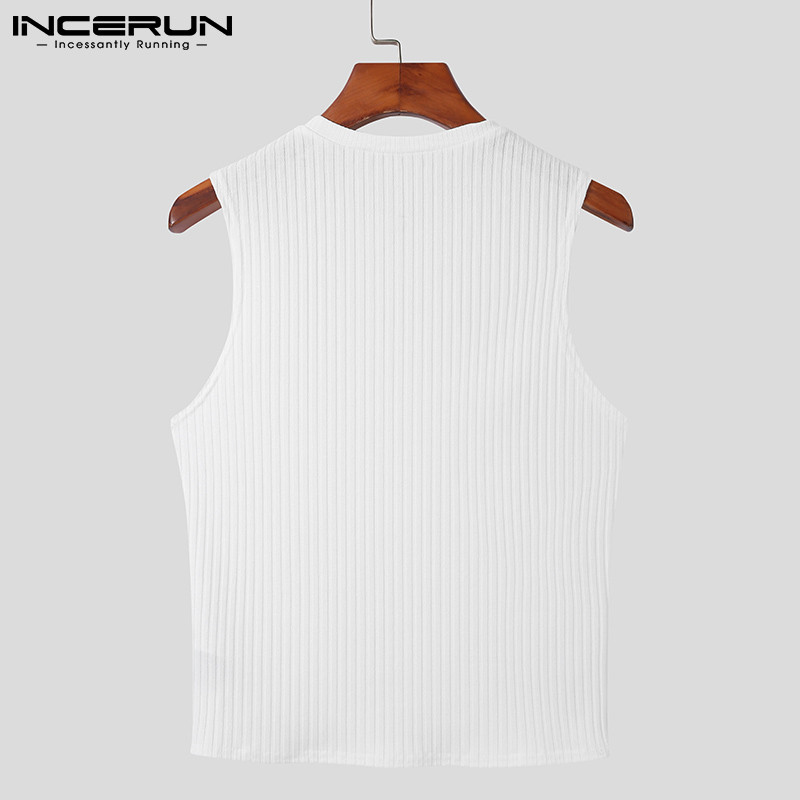 INCERUN vīriešu topi vienkrāsains O veida kakla izgriezums bez piedurknēm, elpojošs 2023. gads, ikdienas vestes, ielu apģērbi, šauri, brīvā laika vīriešu apģērbi, S-5XL 7