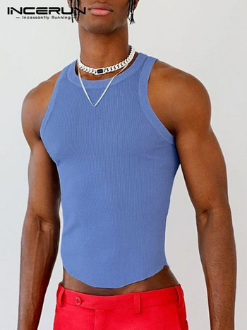 Мъжки потници с кръгло деколте без ръкави 2023 Едноцветни летни ежедневни жилетки Фитнес Streetwear Модни мъжки дрехи S-5XL INCERUN