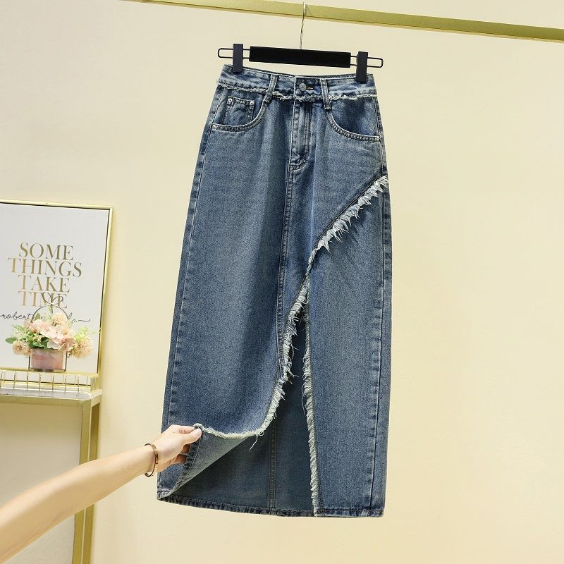 Fusta midi din denim cu talie înaltă, ocazional, îmbrăcăminte de vară pentru femei, coreeană, cu linie A, culoare solidă, cu îmbrăcăminte, 2023