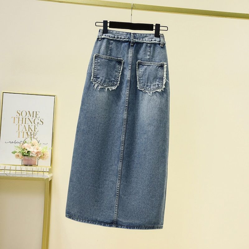 Fusta midi din denim cu talie înaltă, ocazional, îmbrăcăminte de vară pentru femei, coreeană, cu linie A, culoare solidă, cu îmbrăcăminte, 2023