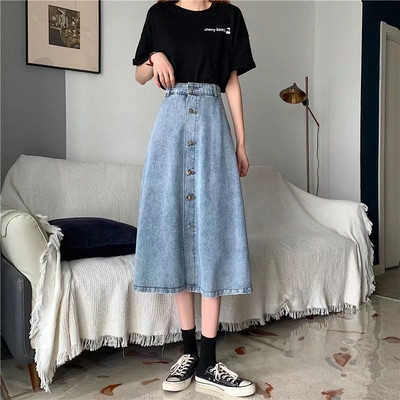 Κορεάτικη ακανόνιστη τζιν φούστα με ψηλή μέση Γυναικεία ρούχα καλοκαιρινά μοντέρνα γυναικεία μοντέρνα λεπτή φούστα με σχισμές τάσης σε γραμμή Α