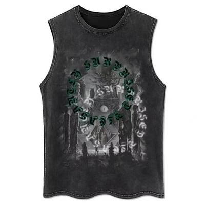 Topuri din denim pentru bărbați, vestă gotică de vară, tricou fără mâneci cu litere încrucișate, High Street, vintage, spălat, negru, punk, 8XL