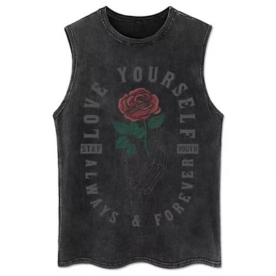 Topuri din denim pentru bărbați, vestă gotică de vară, tricou fără mâneci cu litere încrucișate, High Street, vintage, spălat, negru, punk, 8XL