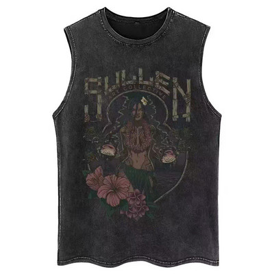 Topuri din denim pentru bărbați, vestă gotică de vară, tricou fără mâneci cu litere încrucișate, High Street, vintage, spălat, negru, punk, 8XL