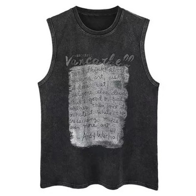 Topuri din denim pentru bărbați, vestă gotică de vară, tricou fără mâneci cu litere încrucișate, High Street, vintage, spălat, negru, punk, 8XL