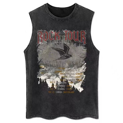 Topuri din denim pentru bărbați, vestă gotică de vară, tricou fără mâneci cu litere încrucișate, High Street, vintage, spălat, negru, punk, 8XL