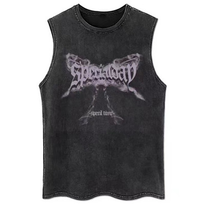 Topuri din denim pentru bărbați, vestă gotică de vară, tricou fără mâneci cu litere încrucișate, High Street, vintage, spălat, negru, punk, 8XL