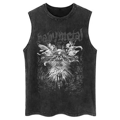 Topuri din denim pentru bărbați, vestă gotică de vară, tricou fără mâneci cu litere încrucișate, High Street, vintage, spălat, negru, punk, 8XL