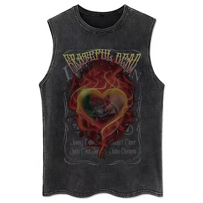 Topuri din denim pentru bărbați, vestă gotică de vară, tricou fără mâneci cu litere încrucișate, High Street, vintage, spălat, negru, punk, 8XL