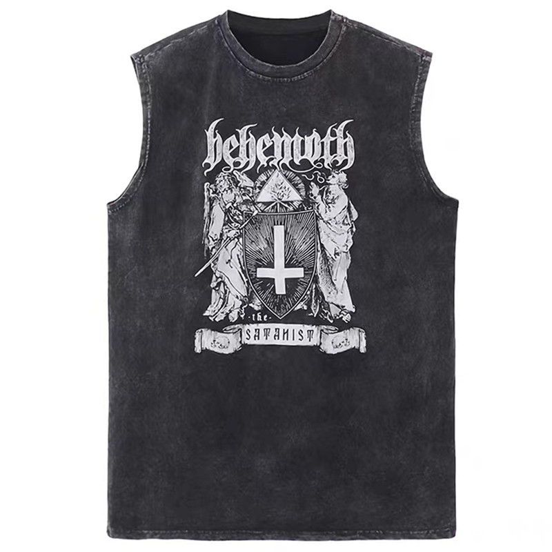 Topuri din denim pentru bărbați, vestă gotică de vară, tricou fără mâneci cu litere încrucișate, High Street, vintage, spălat, negru, punk, 8XL