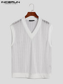 Modes labi pieguļoša vīriešu veste ar V veida kakla izgriezumu Vienkārša gadījuma vīriešu masīva ērta trikotāžas plecu vestes S-5XL INCERUN Topi 2023