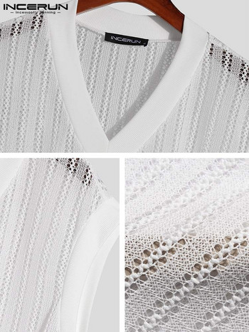 Модна добре прилягаща мъжка жилетка с V-образно деколте Обикновена ежедневна мъжка плътна удобна плетена жилетка през рамо S-5XL INCERUN Топове 2023