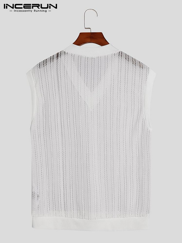 Modes labi pieguļoša vīriešu veste ar V veida kakla izgriezumu Vienkārša gadījuma vīriešu masīva ērta trikotāžas plecu vestes S-5XL INCERUN Topi 2023