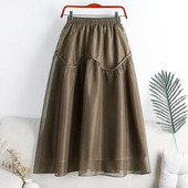 Κομψή μόδα μακριές φούστες με γάζες υψηλού ιδιοσυγκρασίας για γυναίκες Μόδα 2023 Ψηλόμεση ελαστική μέση Κομψή φούστα σε γραμμή Α 2023