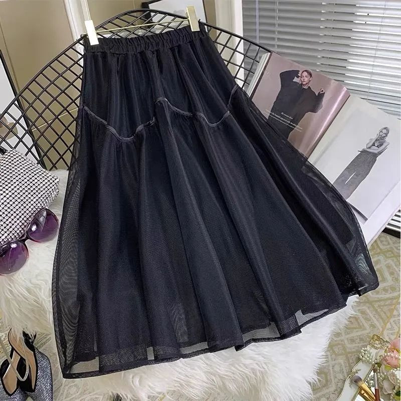 Κομψή μόδα μακριές φούστες με γάζες υψηλού ιδιοσυγκρασίας για γυναίκες Μόδα 2023 Ψηλόμεση ελαστική μέση Κομψή φούστα σε γραμμή Α 2023