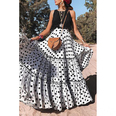 Divat Y2k Pöttyös nyomat fodros Maxi Szoknya Nyár 2023 Magas derekú Vintage Bohemian Fairy 5 szín A vonal hosszú szoknya RS652