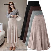 Sieviešu rudens ziemas midi svārki ar augstu vidukli, brīvi liela izmēra gari adīti kroku svārki, melni rozā Maxi eleganti korejiešu svārki VD3360