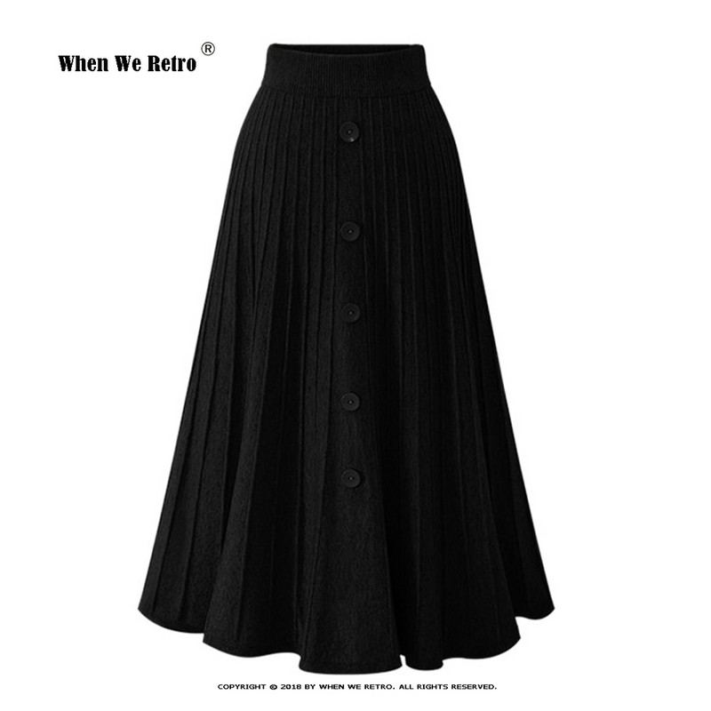 Sieviešu rudens ziemas midi svārki ar augstu vidukli, brīvi liela izmēra gari adīti kroku svārki, melni rozā Maxi eleganti korejiešu svārki VD3360