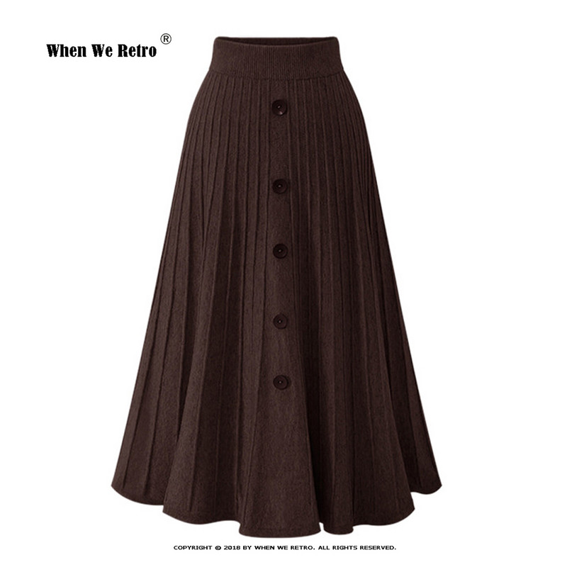 Sieviešu rudens ziemas midi svārki ar augstu vidukli, brīvi liela izmēra gari adīti kroku svārki, melni rozā Maxi eleganti korejiešu svārki VD3360