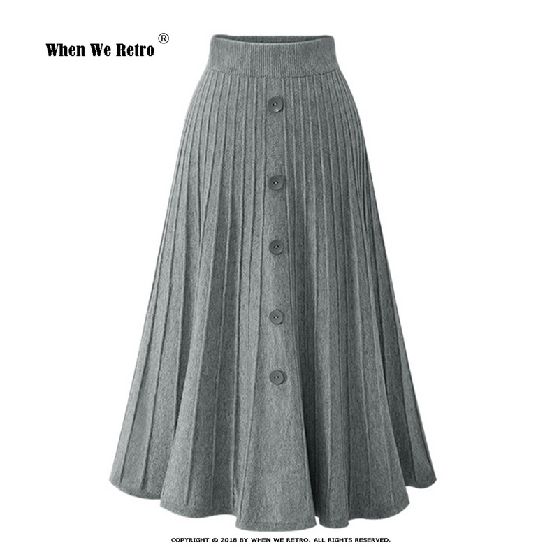 Sieviešu rudens ziemas midi svārki ar augstu vidukli, brīvi liela izmēra gari adīti kroku svārki, melni rozā Maxi eleganti korejiešu svārki VD3360