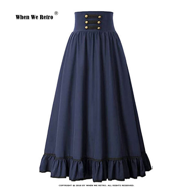 Női punk hosszú maxi szoknya Vintage középkori gótikus reneszánsz szoknyák Halloween jelmezek nőknek Egy vonalas lenge ruha VD3727