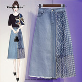 Sieviešu tīklveida džinsu svārki elastīgi ar augstu vidukli neregulāri e-meiteņu ielas apģērbi A līnija džinsi svārki Eleganti Y2k Ins Jupe RS576