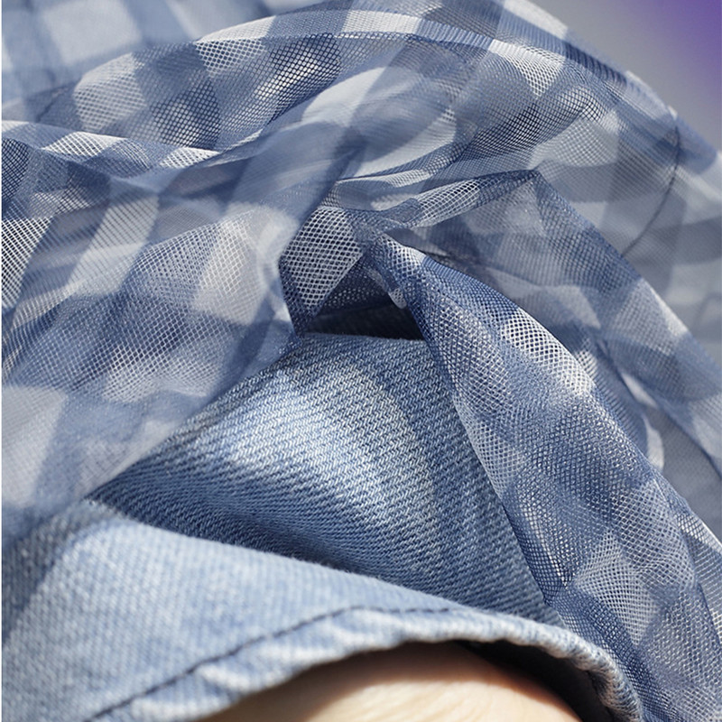 Fuste din denim din plasă mozaic pentru femei, cu talie înaltă elastică, neregulată E-girl, îmbrăcăminte de stradă, cu o linie de blugi, fustă elegantă Y2k Ins Jupe RS576