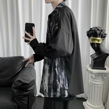 Модни мъжки дамски ризи с дълги ръкави с кръпка New Trendyol Men Tie Dye Loose Oversized Black Shirt Mens Vintage Streetwear