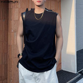 INCERUN Moda Bărbați Tank Tops Streetwear 2023 Solid O-Gât fără mâneci cu fermoar Veste de vară în stil coreean Îmbrăcăminte casual pentru bărbați S-5XL
