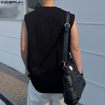 INCERUN Модни мъжки потници Streetwear 2023 Едноцветни жилетки без ръкави с цип с О-образно деколте Летни ежедневни мъжки дрехи в корейски стил S-5XL
