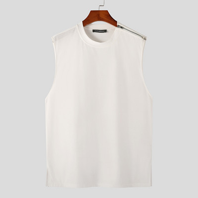 INCERUN Moda Bărbați Tank Tops Streetwear 2023 Solid O-Gât fără mâneci cu fermoar Veste de vară în stil coreean Îmbrăcăminte casual pentru bărbați S-5XL